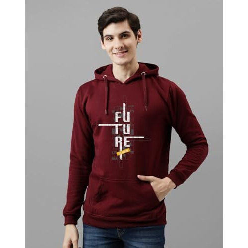Adro Men's Cotton Blend Neck Hooded Sweatshirt (H24-Ftr-Mr_Maroon