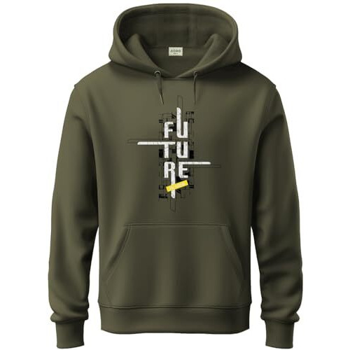 Adro Men's Cotton Blend Neck Hooded Sweatshirt (H24-Ftr-Ol_Olive