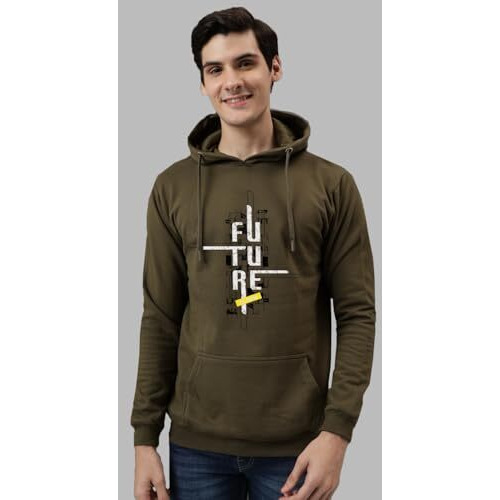 Adro Men's Cotton Blend Neck Hooded Sweatshirt (H24-Ftr-Ol_Olive
