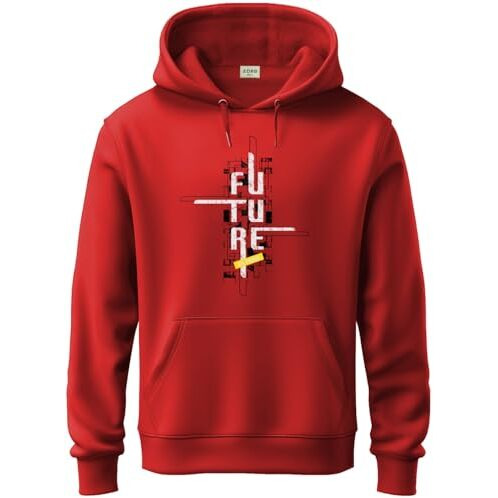 Adro Men's Cotton Blend Neck Hooded Sweatshirt (H24-Ftr-Rd_Red