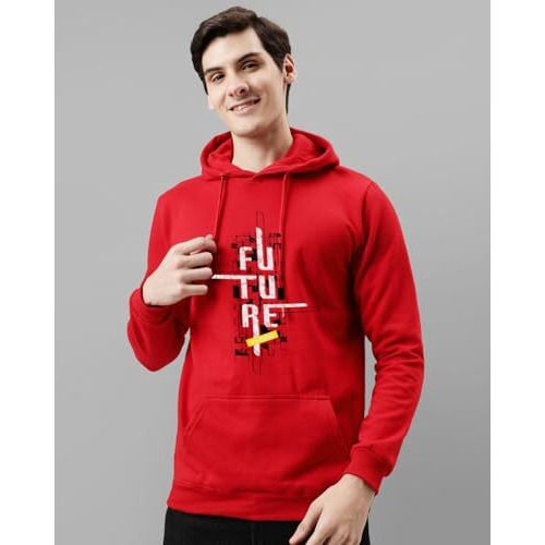 Adro Men's Cotton Blend Neck Hooded Sweatshirt (H24-Ftr-Rd_Red