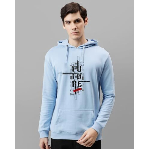 Adro Men's Cotton Blend Neck Hooded Sweatshirt (H24-Ftr-Sk_Sky Blue