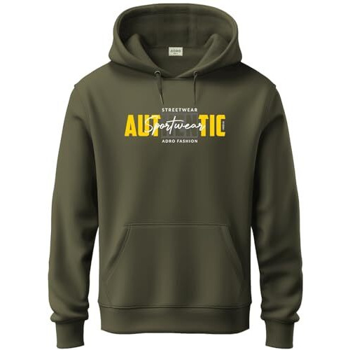 Adro Men's Cotton Blend Neck Hooded Sweatshirt (H24-Spt-Ol_Olive