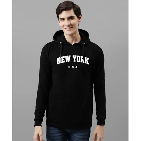 Adro Men's Regular Fit Hoodies | Printed Hoodie| Cotton Hoodie | Mens Hoodies | Sweatshirt For Men | Hooded Hoodie | H24-New-Bl-Xl Black