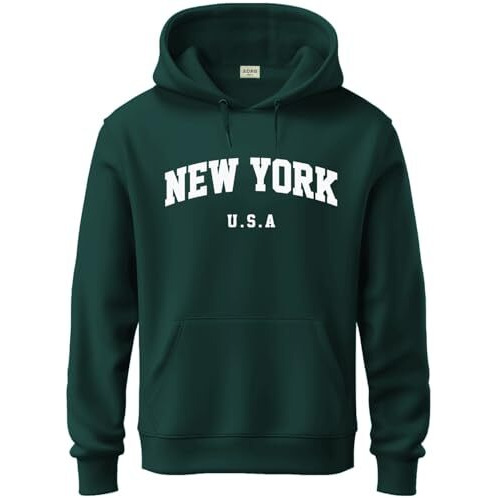 Adro Hoodie For Men, 320 Gsm Soft Cotton Hoodies, Long Lasting Prints New York Hoodie For Winter | Mens Hoodies | Sweatshirt For Men|H24-New-Grn-2Xl Green