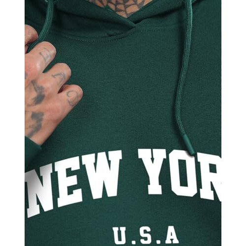 Adro Hoodie For Men, 320 Gsm Soft Cotton Hoodies, Long Lasting Prints New York Hoodie For Winter | Mens Hoodies | Sweatshirt For Men|H24-New-Grn-2Xl Green