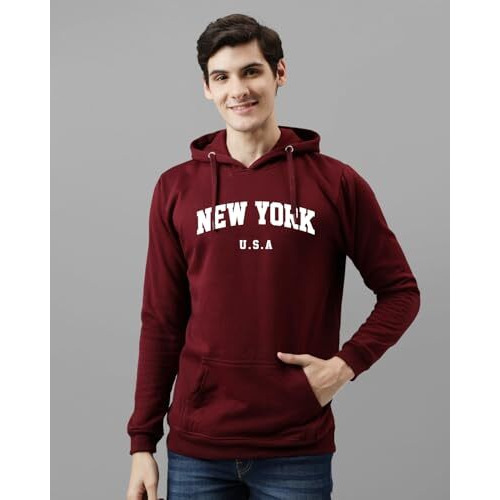 Adro Men's Cotton Blend Neck Hooded Sweatshirt (H24-New-Mr_Maroon