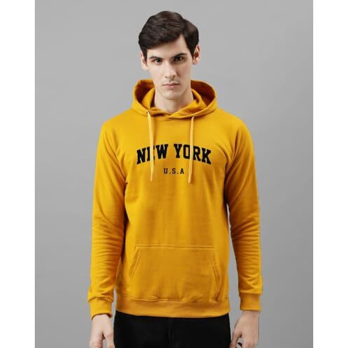 Adro Men's Cotton Blend Neck Hooded Sweatshirt (H24-New-Mu-L_Mustard)