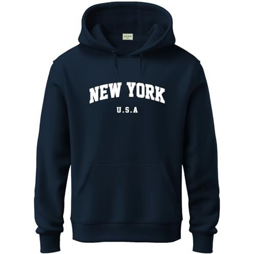 Adro Men's Cotton Blend Neck Hooded Sweatshirt (H24-New-Nb-2Xl_Navy Blue)