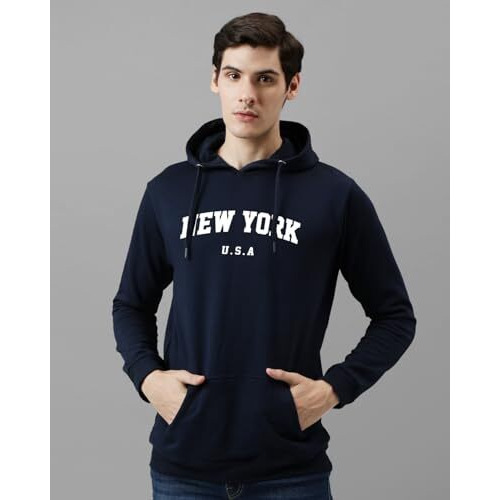 Adro Men's Cotton Blend Neck Hooded Sweatshirt (H24-New-Nb-2Xl_Navy Blue)
