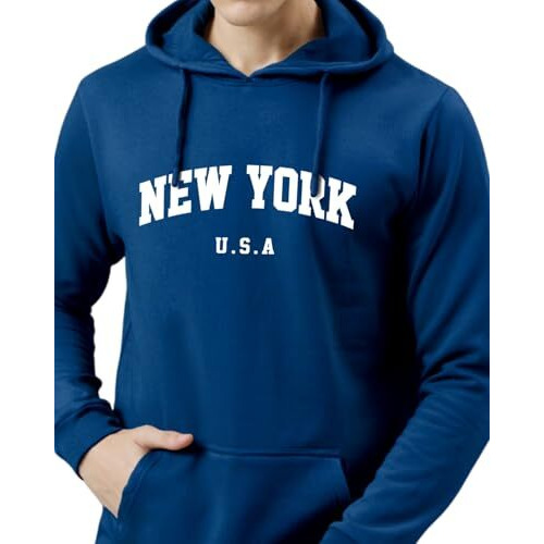 Adro Hoodie For Men, 320 Gsm Soft Cotton Hoodies, Long Lasting Prints New York Hoodie For Winter | Mens Hoodies | Sweatshirt For Men|H24-New-Rb-2Xl Royal Blue