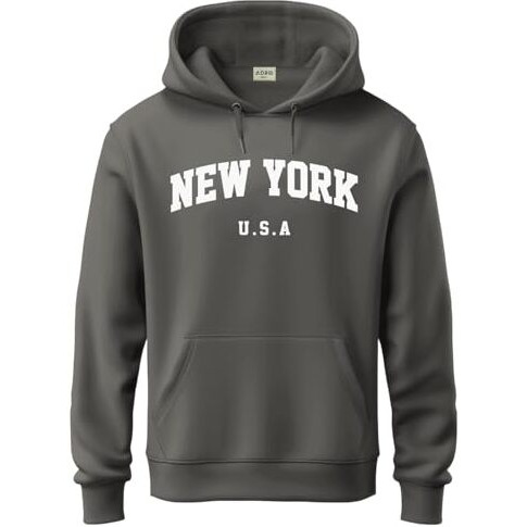 Adro Hoodie For Men, 320 Gsm Soft Cotton Hoodies, Long Lasting Prints New York Hoodie For Winter | Mens Hoodies | Sweatshirt For Men|H24-New-Sg-L Steel Grey
