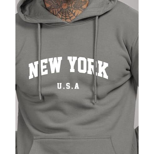 Adro Hoodie For Men, 320 Gsm Soft Cotton Hoodies, Long Lasting Prints New York Hoodie For Winter | Mens Hoodies | Sweatshirt For Men|H24-New-Sg-L Steel Grey