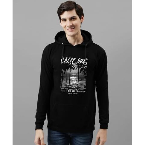 Adro Hoodies For Men | Printed Regular Fit Hoodie For Men | Cotton Hoodie | Mens Hoodies | Sweatshirt For Men | Hooded Hoodie | H24-Chill-Bl-Large Black