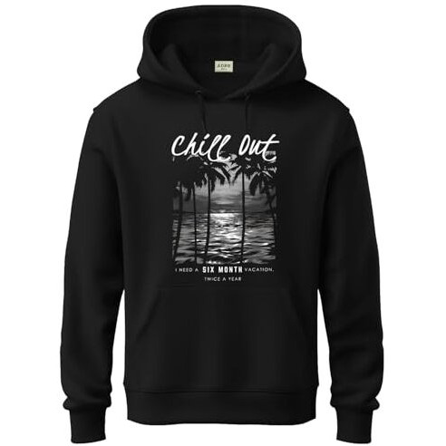 Adro Hoodies For Men | Printed Regular Fit Hoodie | Cotton Hoodie | Mens Hoodies | Sweatshirt For Men | Hooded Hoodie | H24-Chill-Bl-M Black