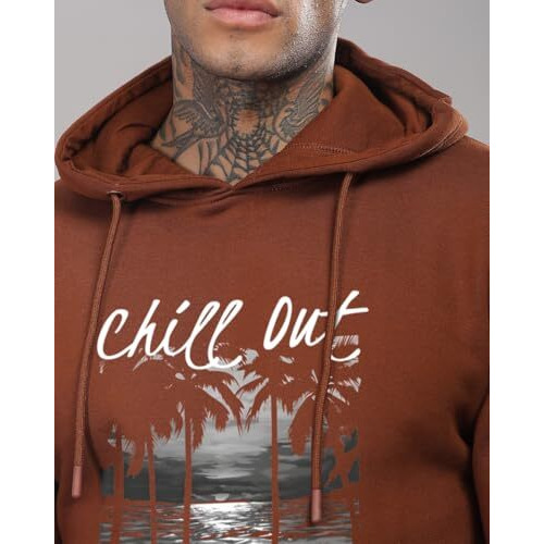 Adro Men's Cotton Neck Hooded Sweatshirt (H24-Chill-Br_Downtown Brown