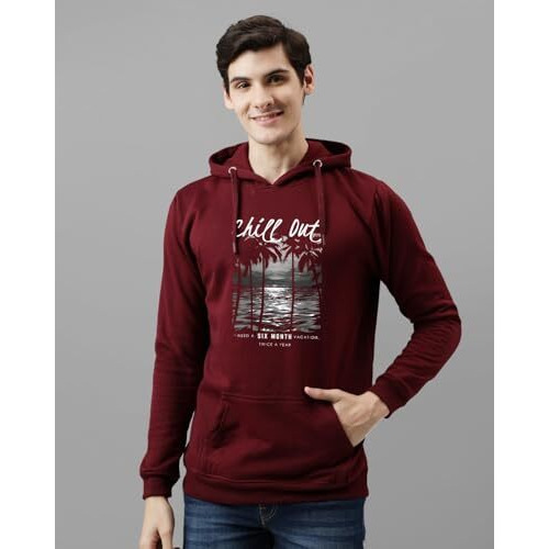 Adro Men's Cotton Blend Neck Hooded Sweatshirt (H24-Chill-Mr_Maroon