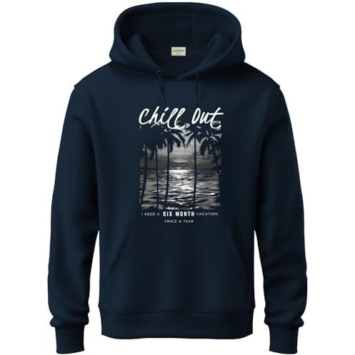 Adro Men's Cotton Blend Neck Hooded Sweatshirt (H24-Chill-Nb_Navy Blue