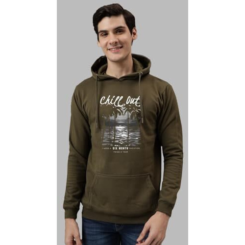 Adro Men's Cotton Blend Neck Hooded Sweatshirt (H24-Chill-Ol_Olive