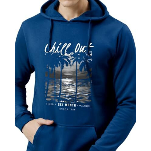 Adro Men's Cotton Neck Hooded Sweatshirt (H24-Chill-Rb_Royal Blue