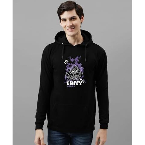 Adro Hoodies For Men | Printed Hoodie For Men | Cotton Hoodie | Luffy Hoodie Gear 5 | Sweatshirt For Men | Anime Hoodie | H24-Luffy-Bl-L Black