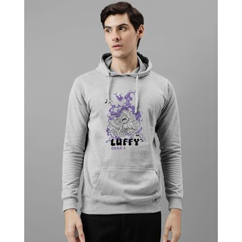 Adro Hoodies For Men | Printed Hoodie For Men | Cotton Hoodie | Luffy Hoodie Gear 5 | Sweatshirt For Men | Anime Hoodie | H24-Luffy-Gr-2Xl Grey