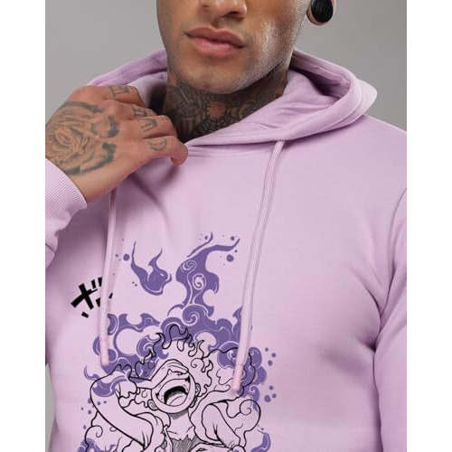Adro Men's Cotton Neck Hooded Sweatshirt (H24-Luffy-Pu_Lavender