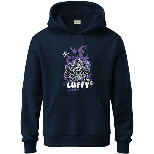 Adro Hoodies For Men | Printed Hoodie For Men | Cotton Hoodie | Luffy Hoodie Gear 5 | Sweatshirt For Men | Anime Hoodie | H24-Luffy-Nb-S Navy Blue