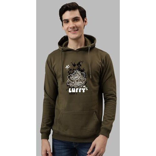 Adro Hoodies For Men | Printed Hoodie For Men | Cotton Hoodie | Luffy Hoodie Gear 5 | Sweatshirt For Men | Anime Hoodie | H24-Luffy-Ol-2Xl Olive