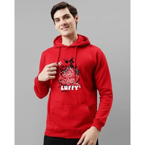 Adro Hoodies For Men | Printed Hoodie For Men | Cotton Hoodie | Luffy Hoodie Gear 5 | Sweatshirt For Men | Anime Hoodie | H24-Luffy-Rd-S Red