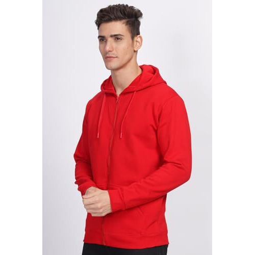 Adro Men's Cotton Neck Hooded Sweatshirt (Zh24-Pln-Rd-2Xl_Red)