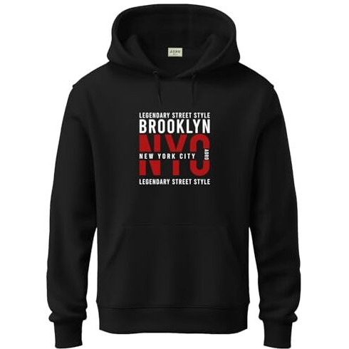 Adro Men's Cotton Blend Neck Hooded Sweatshirt (H24-Nyc-Bl-2Xl_Black)