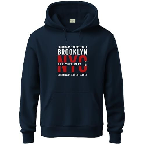 Adro Men's Cotton Blend Neck Hooded Sweatshirt (H24-Nyc-Nb_Navy Blue