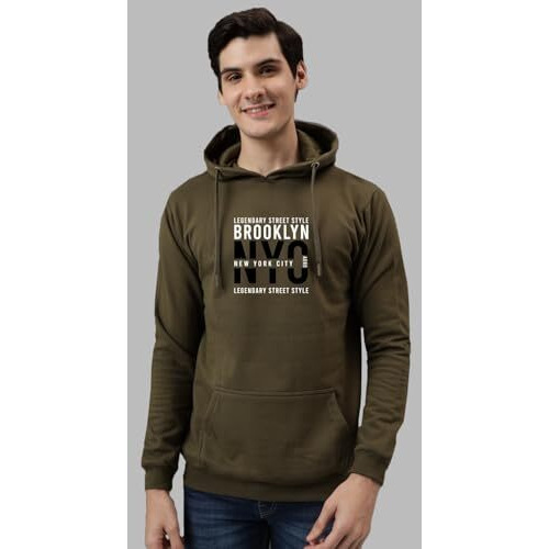 Adro Men's Cotton Blend Neck Hooded Sweatshirt (H24-Nyc-Ol-2Xl_Olive)