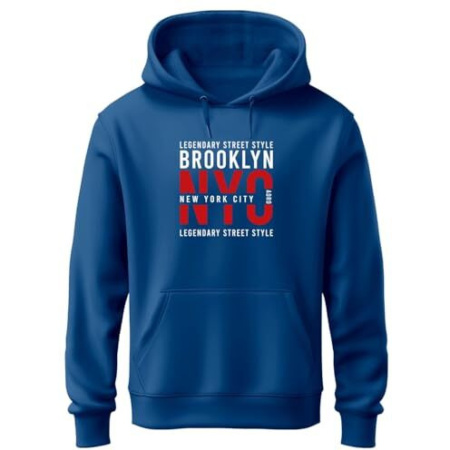 Adro Hoodie For Men, 320 Gsm Soft Cotton Hoodies, Long Lasting Prints New York Hoodie For Winter | Mens Hoodies | Sweatshirt For Men|H24-Nyc-Rb-S Royal Blue