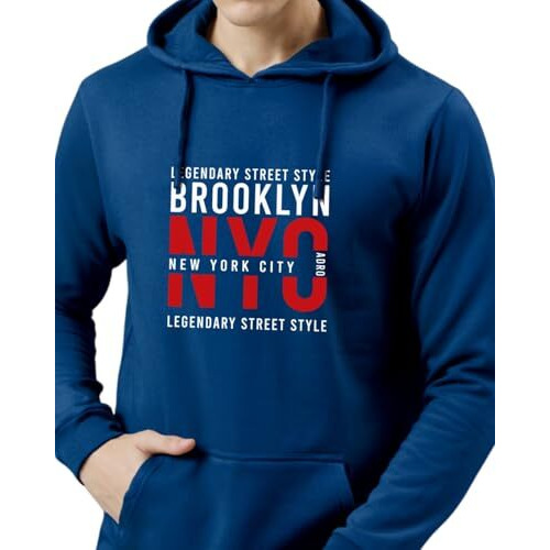 Adro Hoodie For Men, 320 Gsm Soft Cotton Hoodies, Long Lasting Prints New York Hoodie For Winter | Mens Hoodies | Sweatshirt For Men|H24-Nyc-Rb-S Royal Blue