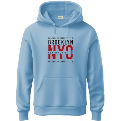 Adro Hoodies For Men | Printed Hoodie For Men | Cotton Hoodie | Mens Hoodies | Sweatshirt For Men | Hooded Hoodie | H24-Nyc-Sk-M Sky Blue
