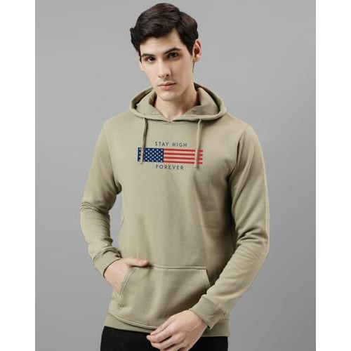 Adro Hoodies For Men | Printed Hoodie For Men | Cotton Hoodie | Mens Hoodies | Sweatshirt For Men | Hooded Regular Fit Hoodie | H24-Flag-Be-Small Beige