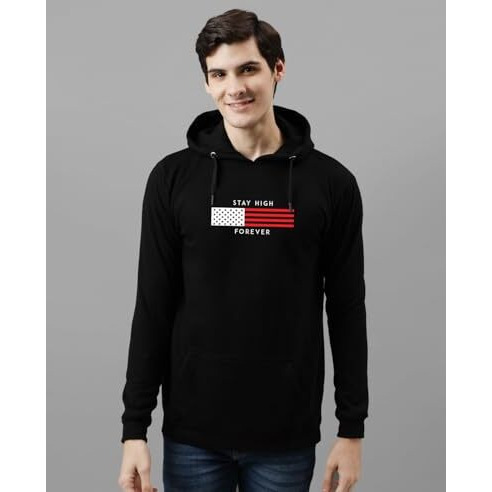 Adro Hoodies For Men | Printed Hoodie For Men | Cotton Hoodie | Mens Hoodies | Sweatshirt For Men | Hooded Regular Fit Hoodie | H24-Flag-Bl-X_Large Black