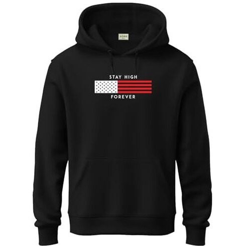 Adro Hoodies For Men | Printed Hoodie For Men | Cotton Hoodie | Mens Hoodies | Sweatshirt For Men | Hooded Regular Fit Hoodie | H24-Flag-Bl-Medium Black