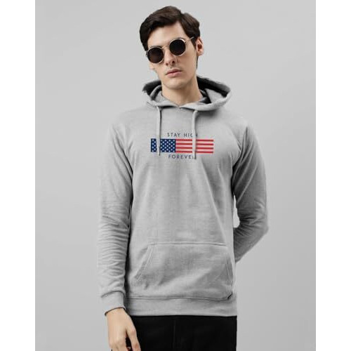 Adro Men's Regular Fit Hoodies | Printed Hoodie| Cotton Hoodie | Mens Hoodies | Sweatshirt For Men | Hooded Hoodie | H24-Flag-Gr-Xl Grey