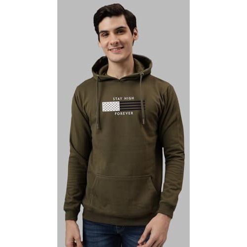 Adro Men's Regular Fit Hoodies | Printed Hoodie| Cotton Hoodie | Mens Hoodies | Sweatshirt For Men | Hooded Hoodie | H24-Flag-Ol-Xl Olive