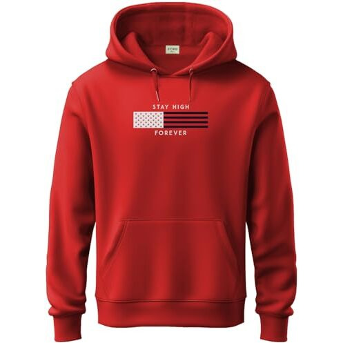 Adro Men's Cotton Blend Neck Hooded Sweatshirt (H24-Flag-Rd_Red