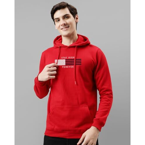 Adro Men's Cotton Blend Neck Hooded Sweatshirt (H24-Flag-Rd_Red