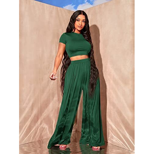 Kotty Women's Solid Co-Ord With Trousers(Green,L)