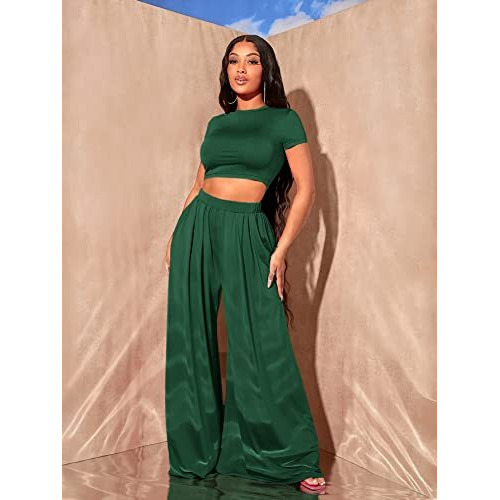 Kotty Women's Solid Co-Ord With Trousers(Green,L)