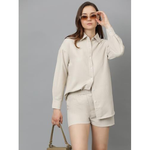 Kotty Women's Shorts With Co-Ords Set(Beige,S)