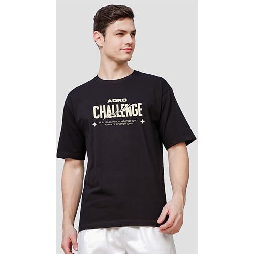 Adro Oversize T Shirt For Men | Drop Shoulder T Shirt | Mens Oversize T-Shirt | 220 Gsm Cotton Oversize Tshirt | Trendy Front And Back Printed T Shirt|Ovr24-L1-Chl-Bl-Xl Black