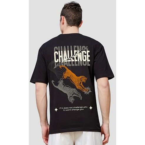 Adro Oversize T Shirt For Men | Drop Shoulder T Shirt | Mens Oversize T-Shirt | 220 Gsm Cotton Oversize Tshirt | Trendy Front And Back Printed T Shirt|Ovr24-L1-Chl-Bl-Xl Black