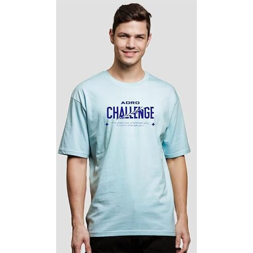 Adro Oversize T Shirt For Men | Drop Shoulder T Shirt | Mens Oversize T-Shirt | 220 Gsm Cotton Oversize Tshirt | Trendy Front And Back Printed T Shirt|Ovr24-L1-Chl-Sk-L Sky Blue